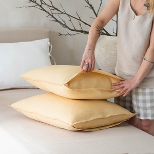 Linen pillowcase Butter Yellow, 1pc., Natural linen pillow cover with flange Standard, King, Queen, Deco pillow shams, 100% linen bedding