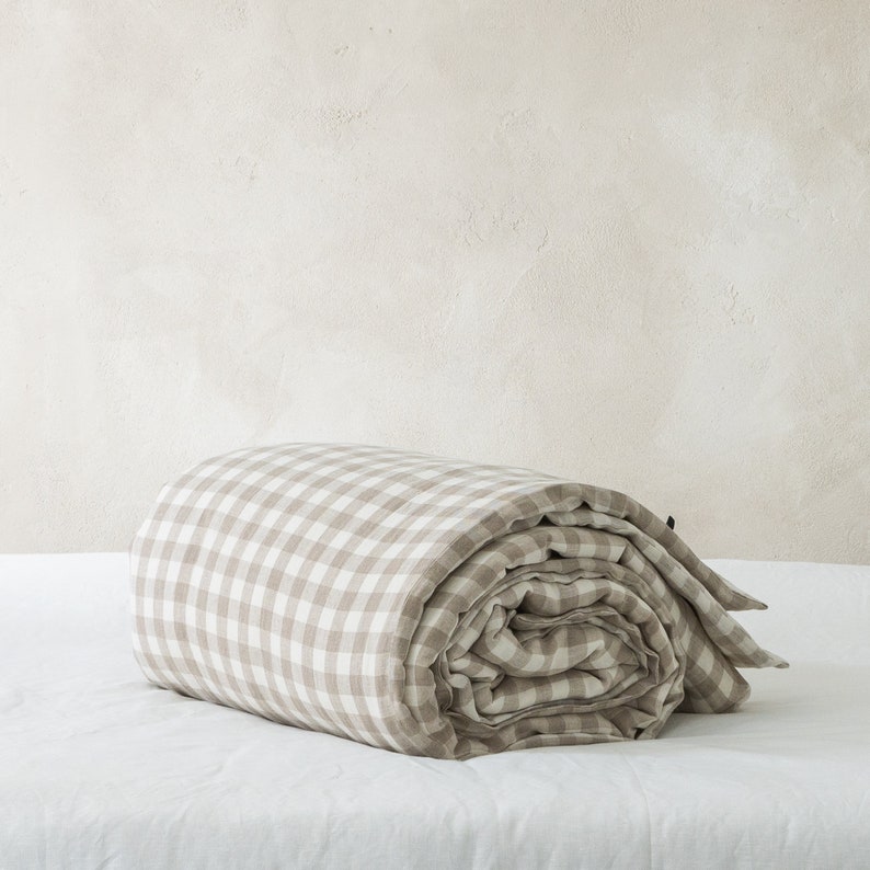 Linen Duvet Cover Set With Pillow Cases, Gingham Check Bed Linens ...