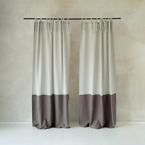 Window curtains Color Block, 100% natural linen curtains, 1 tie top curtain panel, Linen drapes with tie top, Natural window treatments