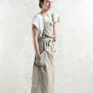 Natural linen apron in various colors, Long linen apron, Full aprons for women, Gift for cook and kitchen enthusiast image 7