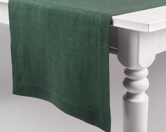 Linen table runner Forest green, Custom table runners in various colors, Natural table decor