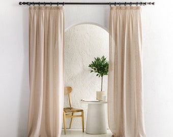 Linen window curtain panels, Sheer curtains for living room or bedroom, Lightweight natural linen drapes with pleated heading tape and hooks