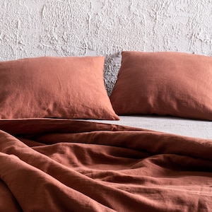 Burnt orange linen pillowcase, Linen pillowcases with envelope closure, 1pc., Pure linen bedding, Linen pillow cover Queen, Standard, King image 1