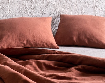 Burnt orange linen pillowcase, Linen pillowcases with envelope closure, Burnt orange linen bedding, Includes 1 pillowcase