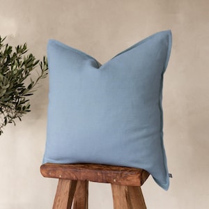 Linen pillow cover Blue Mist, Natural throw pillow, Accent sofa pillow, Decorative couch cushion Modern coastal decor, Marine accent pillows