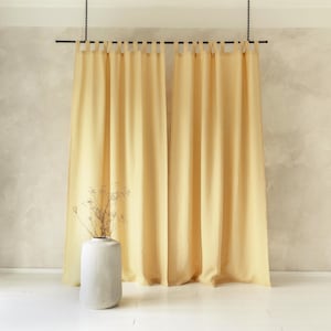 Linen tab top curtain panels, Butter yellow linen curtains with tabs, 1 natural curtain panel, Blackout curtains Bedroom window treatments