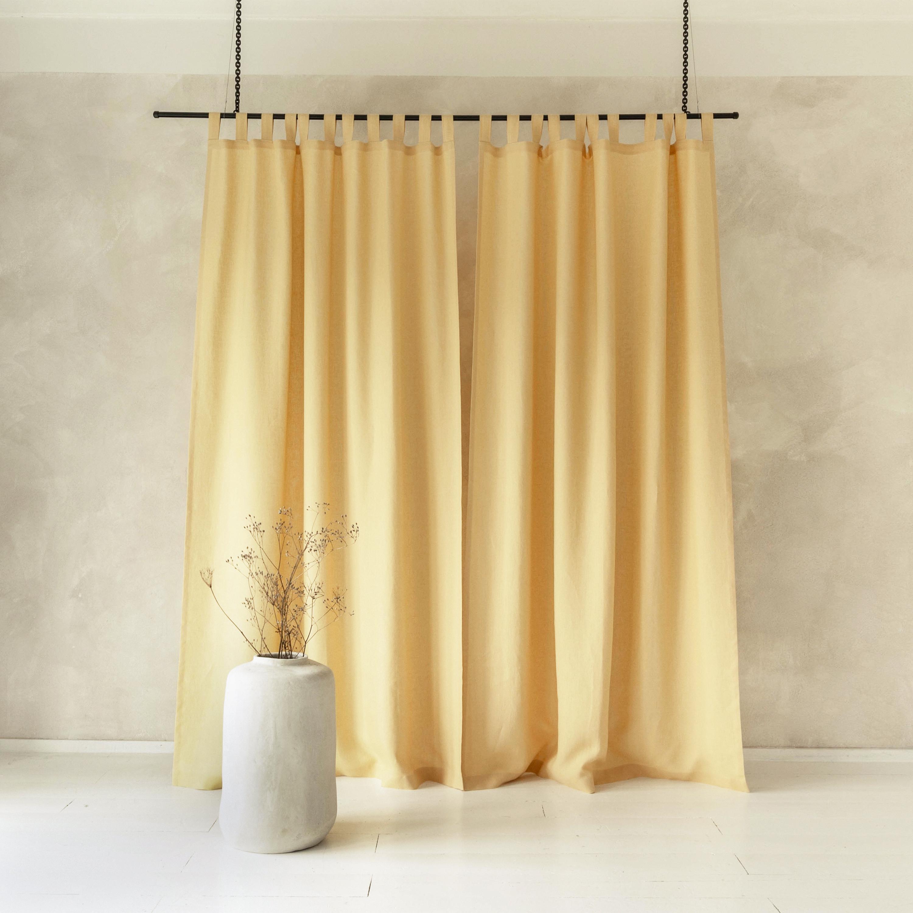 Leinen Tab Top Panels, Butter Gelbe Vorhänge mit Laschen, Natürliche Vorhänge, Verdunkelungsvorhänge Schlafzimmer Fenster Behandlungen
