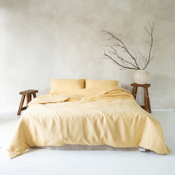 Linen duvet cover Butter Yellow, Natural duvet cover with zipper in various sizes, Pale yellow bedding Queen, Double, King, Twin, Full