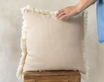 Throw Pillow Cover with Fringe, Linen Pillow Covers, Natural Decorative Cushions