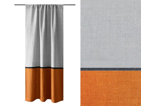 Curtain Panels Color Block Curtains Rust And Dove Grey Etsy