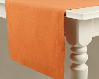 Table runners in rust linen, Orange table runner linen in various sizes, Natural fabric table runners for table decor