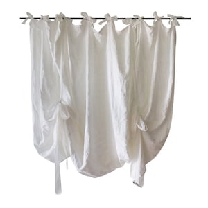 Cortina de lino blanco atado Cortina de ventana natural con lazos de organza Cortinas personalizadas Cortinas de lino cortinas de ventana imagen 3