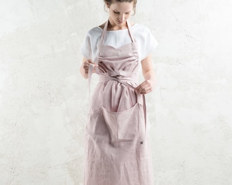 Linen apron with pockets, Adjustable length aprons for women, Handmade gift for cook and kitchen enthusiast