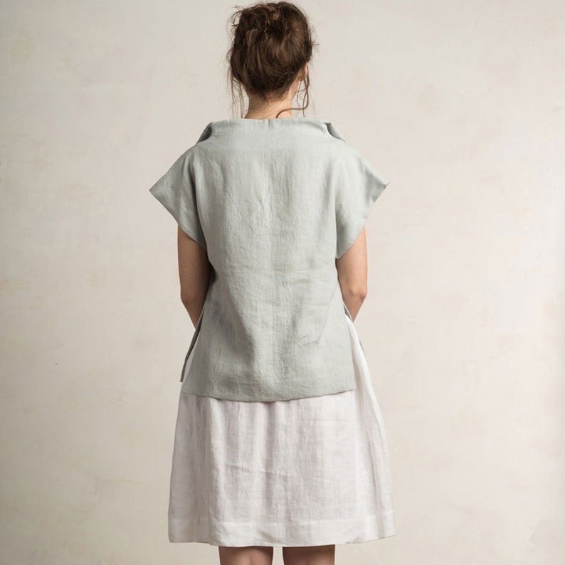 Grey blouse women Linen summer blouse Light grey linen top Etsy