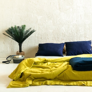 Chartreuse linen pillowcase 30 colors, Linen pillowcases with envelope closure, Chartreuse linen bedding, Includes 1 pillowcase image 7