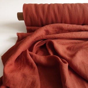 Burnt Orange linen fabric by the yard, Soft linen fabric for clothing, Linen fabric for dresses, Natural fabric by meter