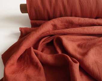 Burnt Orange linen fabric by the yard, Soft linen fabric for clothing, Linen fabric for dresses, Natural fabric by meter