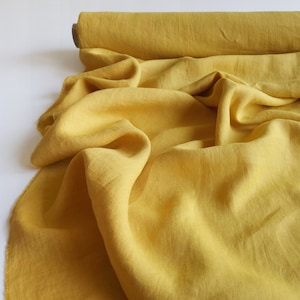 Honey linen fabric by the yard, Yellow linen fabric by meter, Natural linen fabric for curtains, bedding, pillows, tablecloths, clothes