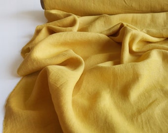 Honey linen fabric by the yard, Yellow linen fabric by meter, Natural linen fabric for curtains, bedding, pillow covers, table cloths