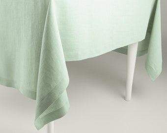 Mantel de lino personalizado color menta especia, decoración de mesa minimalista, manteles de tela natural, tamaños grandes y pequeños.