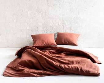 Burnt Orange linen duvet cover, Natural linen bedding