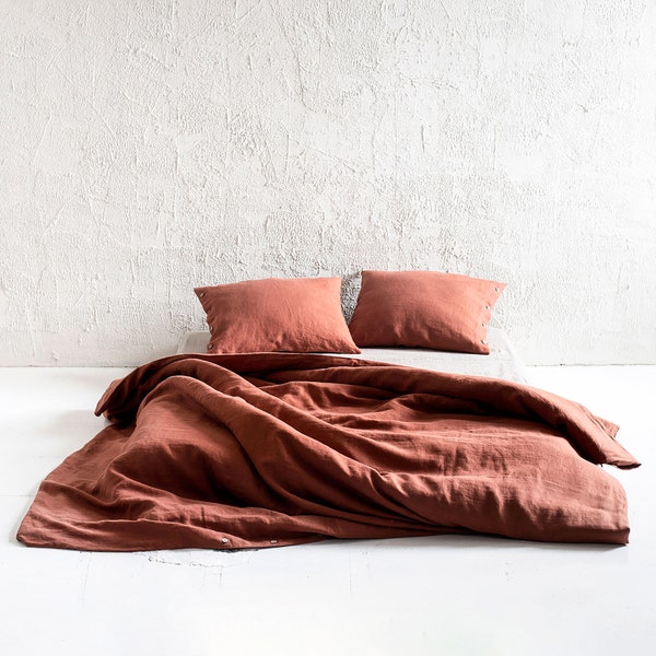 Burnt Orange linen duvet cover, Natural linen bedding