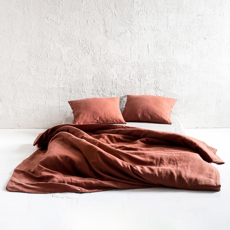 Burnt Orange linen duvet cover, Natural linen bedding image 1