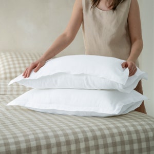 White linen pillowcase with envelope closure, White linen bedding, Flange linen pillowcases Queen, King, Deco, Standard, Euro pillow shams