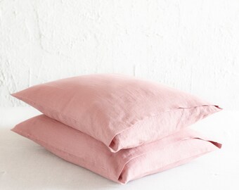 Dusty rose linen pillowcase with envelope closure, 1 handmade linen pillow cover, 30 colors, Natural dusty pink linen bedding