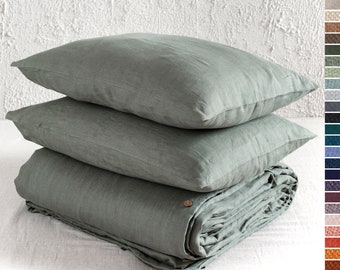 Linen duvet cover set Queen, Twin, Full, Double, King Linen bedding set, Linen duvet cover with pillowcases in 30 colors