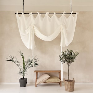 Linen tie up curtains, Natural window curtain with bows, Custom curtains, Linen window drapes