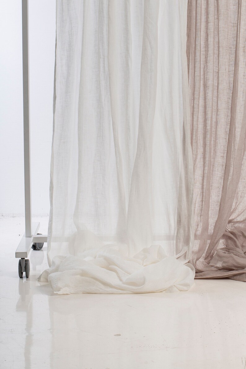 Sheer curtains with ties Off white linen drapes Tie top Etsy