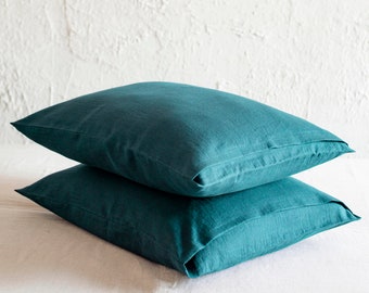 Soft linen pillow case Envelope closure, 1 Peacock green linen pillowcase Euro, Standard, Queen, King, Custom, Natural linen bedding