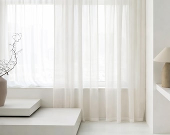 Natural Sheer Curtains with Rod Pocket, Linen Curtain Panels, Airy Lightweight Curtains Custom