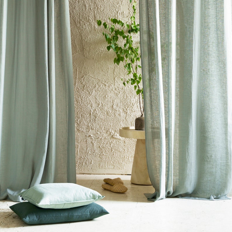 Sheer linen curtains with grommets, Natural grommet curtains, 1 curtain panel, 8 colors, Eyelet curtains image 7