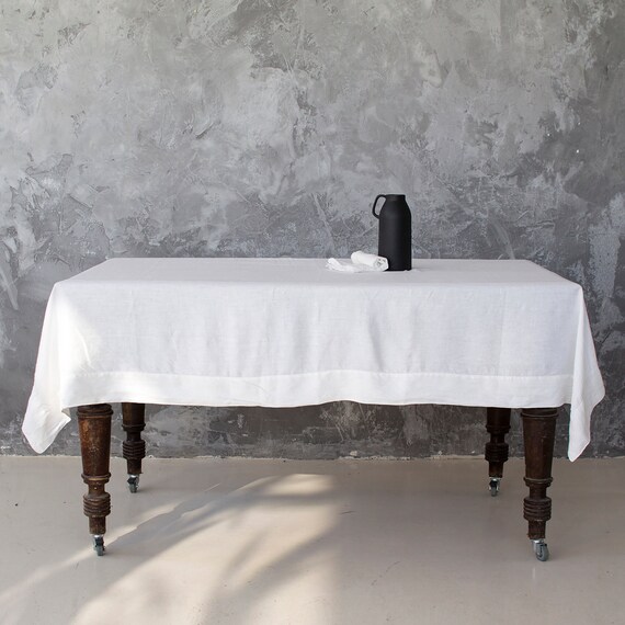 Natural linen tablecloth with border, Large custom table cloths, Border tablecloths