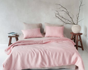 Bettbezug aus Leinen mit Reißverschluss in Dusty Rose. Deckenbezüge aus gedämpftem rosa Leinen in verschiedenen Größen, natürliche Bettwäsche