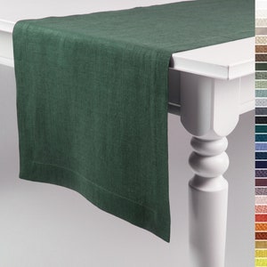 Linen table runner Forest green, Custom table runners in various colors, Natural table decor