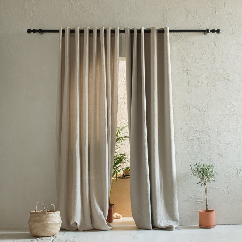 Blackout linen curtains with grommets, Grommet curtain panels, Linen window curtains, Privacy linen eyelet curtains, 1 panel image 4