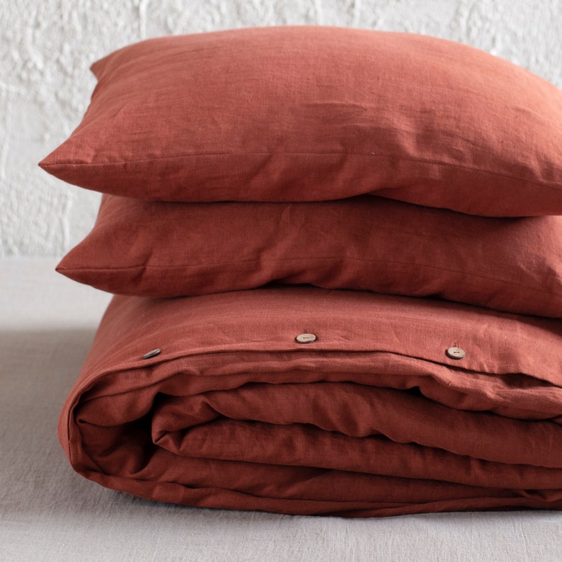 Burnt orange linen pillowcase, Linen pillowcases with envelope closure, 1pc., Pure linen bedding, Linen pillow cover Queen, Standard, King image 6