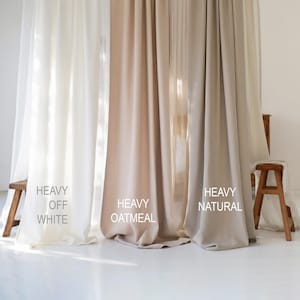 Heavy linen curtains, Linen window curtains, 3 colors, 1 curtain panel made with non-pleated tape with hooks for rings, Heavy linen drapes