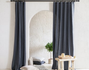 Linen curtains with blackout for bedroom Curtain panels for Living room Custom window curtains with tape for rings suitable for tracks