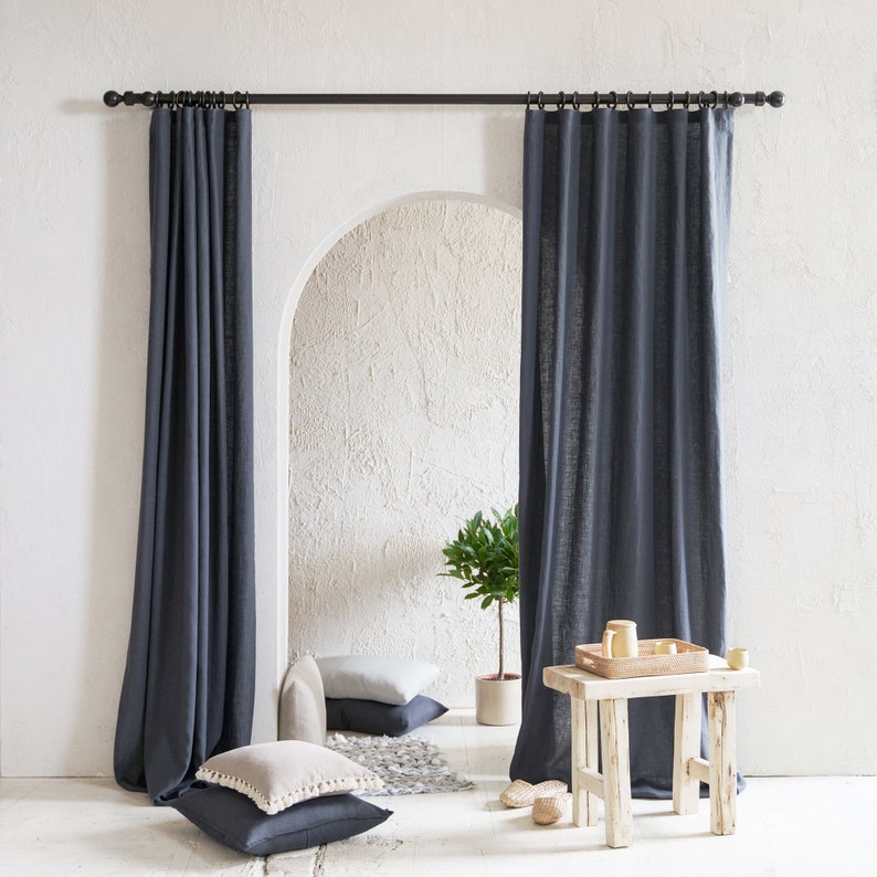 Linen curtains with blackout for bedroom Curtain panels for Living room Custom window curtains with tape for rings suitable for tracks image 1