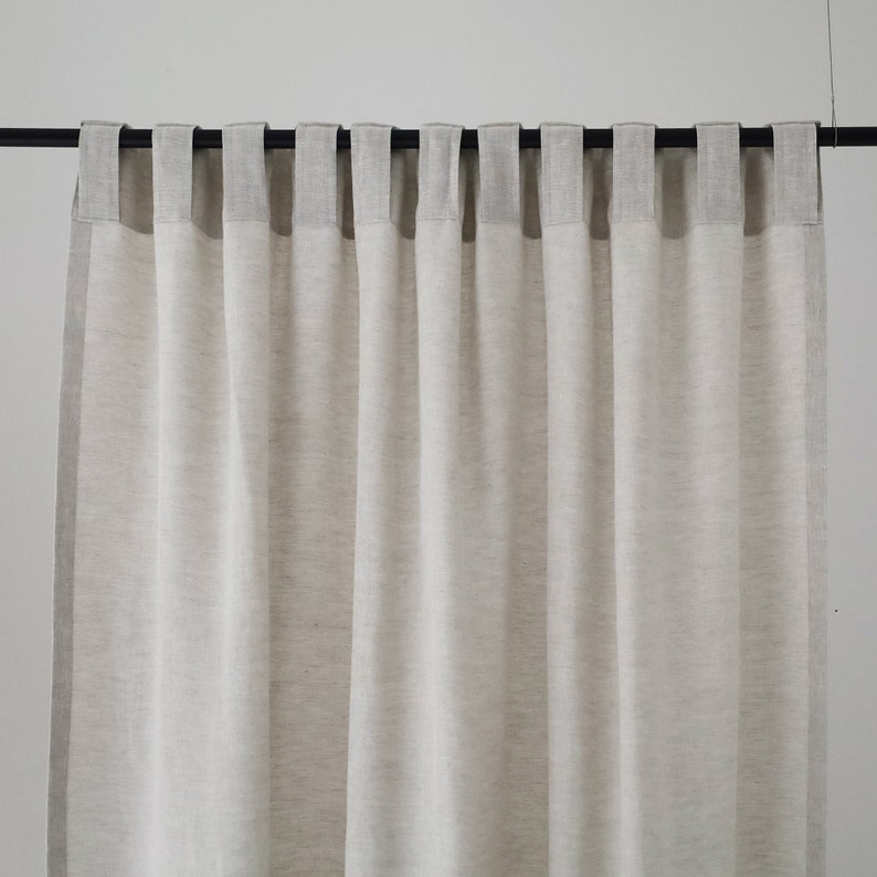 Natural linen curtains with back tabs, Back tab top blackout curtains bedroom, Linen window curtains for living room, Custom linen drapes image 3