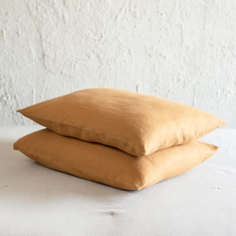 Linen Bedding, Yellow Ochre Linen Sheets, Bed Sheet Set Queen, King, Twin image 3