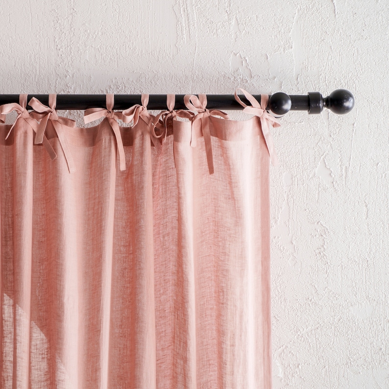 Sheer Linen Curtains With Ties Linen Tie Top Curtains 1 Etsy UK