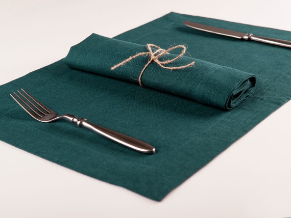 Teal Linen Table Napkins Or Teal Linen Placemats Dark Teal Etsy
