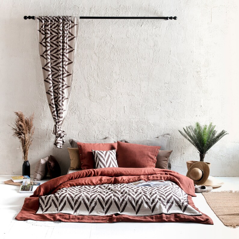 Printed Linen Blanket Natural Throw Blanket or Linen Etsy