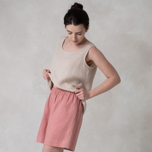 Linen shorts with pockets and elastic waist, Natural shorts for women, Relaxed fit linen clothing by Lovely Home Idea image 2