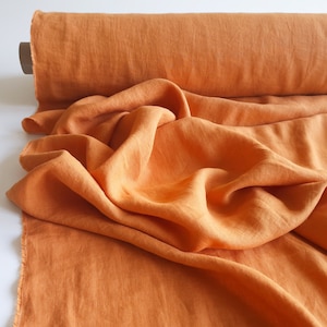 Orange linen fabric by the yard, Linen fabric for clothing or home linens, Rust orange fabric by yard, Rust fabric by meter, Natural linen